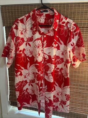 ROMWE Red & White Floral Button-Down Shirt